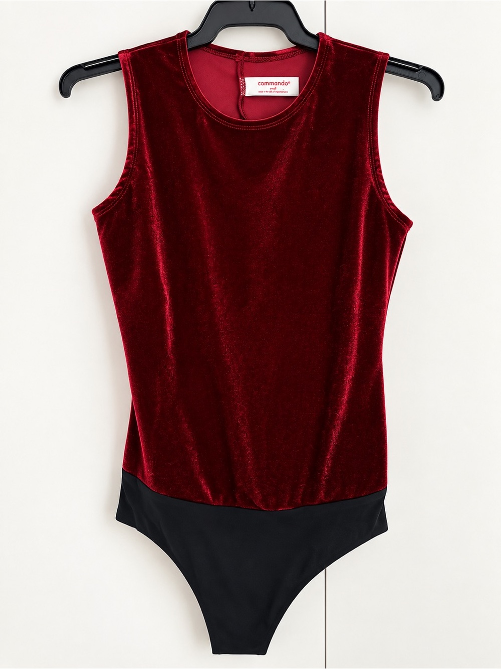 Commando Burgundy Red Velvet Sleeveless Bodysuit Black Thong Size S